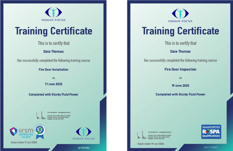 Fire Door Installation and Inspection Certificates
